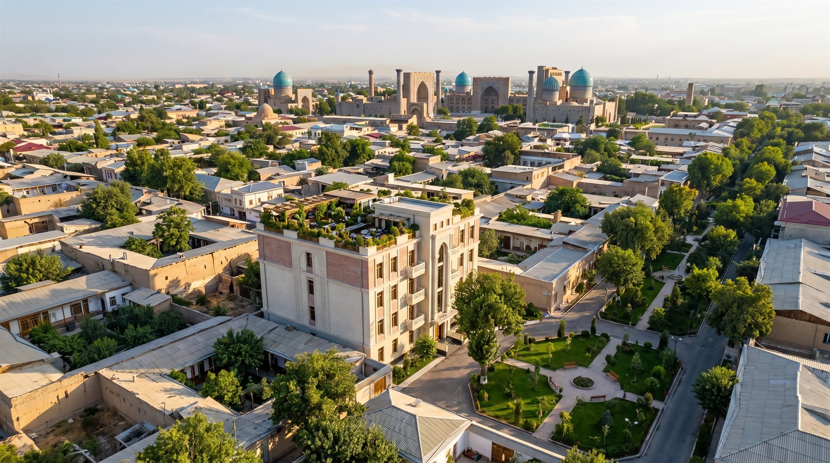Binoning Samarqanddagi joylashuvi — havodan ko'rinish
